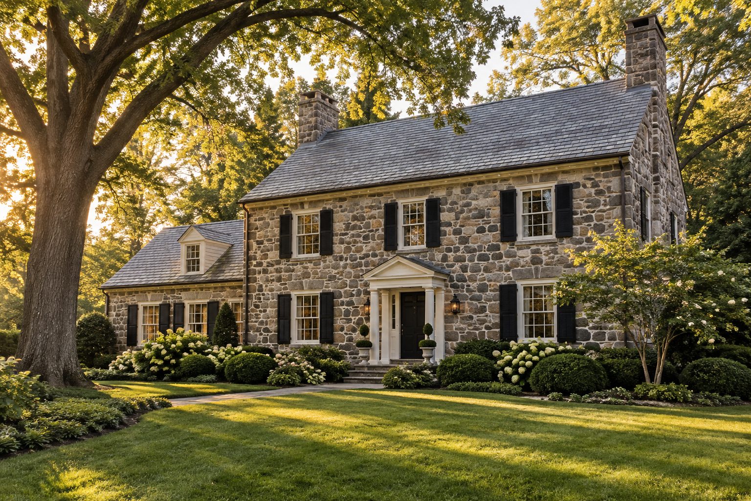 A fieldstone colonial home on the Main Line, illustrative