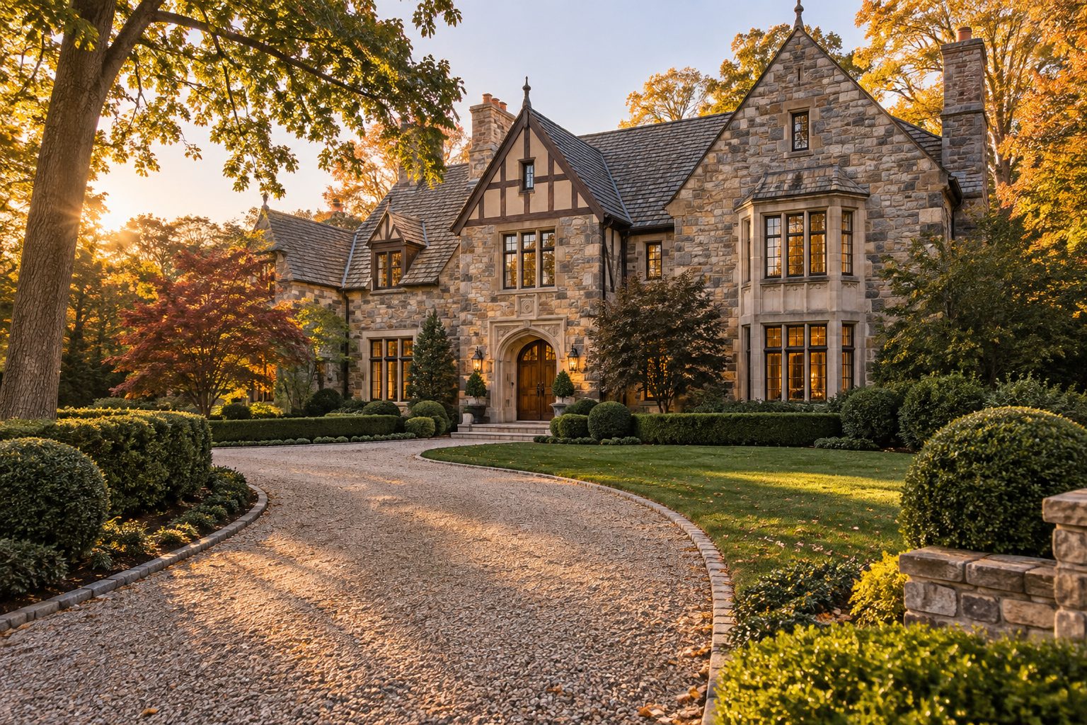 A stone estate home on the Philadelphia Main Line, illustrative