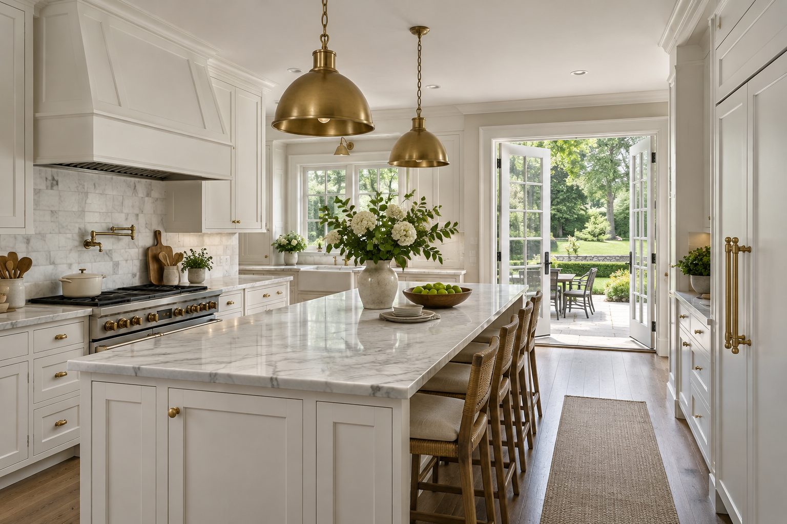 An updated kitchen in a Pennsylvania stone colonial, illustrative